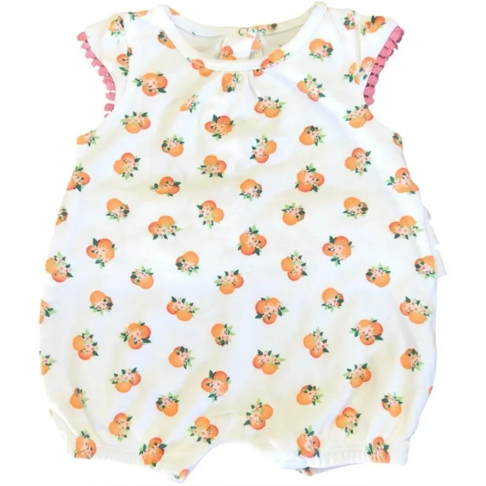 Kate Spade Baby Short Sleeve Orange Print Ruffle One Piece Romper. 3 Months.